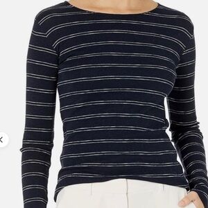 Vince Womens Fitted Striped Long Sleeve Shirt Knit Top Navy White Sweater